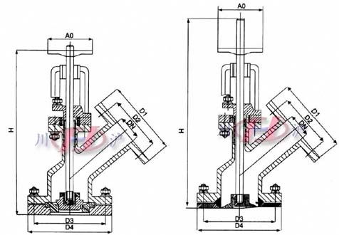 气动放料阀(上展式、下展式) 结构尺寸图