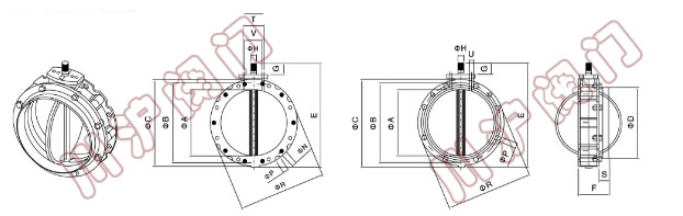 Pneumatic powder butterfly valve Structure size